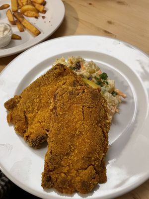 Soy schnitzel with potato salad   at Střecha in Prague