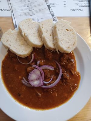 Beer goulash at Střecha in Prague