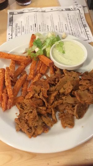 Vegan kebab with sweet potatoe fries, yam!   at Střecha in Prague