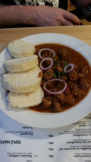 Beer Gulasch with dumplings at Střecha in Prague