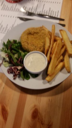 Fried cheese with French fries at Střecha in Prague