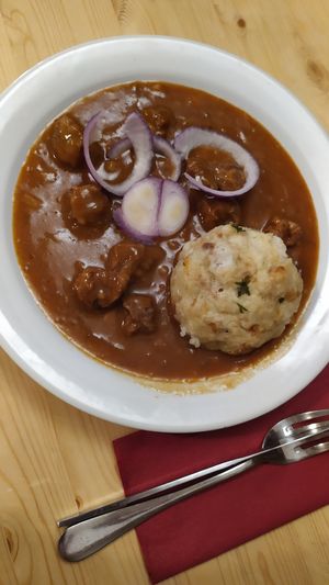 Beer goulash at Střecha in Prague