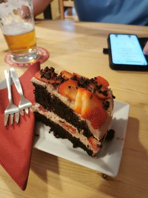 Strawberry cake as dessert at Střecha in Prague