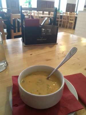 Soup, part of a lunch menu at Střecha in Prague