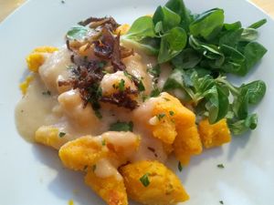 Pumpkin Gnocchi, part of a lunch menu at Střecha in Prague