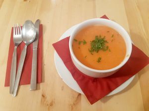 Vegetable soup for starter at Střecha in Prague