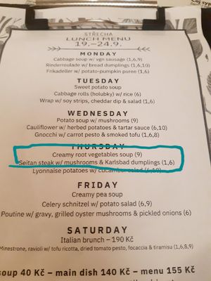Daily menu and what I had at Střecha in Prague