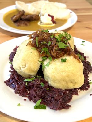 Stuffed dumplings with cabbage  at Střecha in Prague