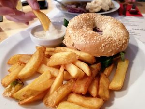Delicious Jackfruit bagel 🥯   at Střecha in Prague