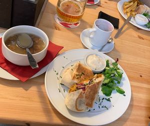 Wrap w/ Kebab & garlic soup   at Střecha in Prague