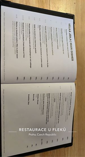 Menu  at Střecha in Prague