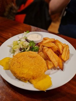 Fried cheese with fries at Střecha in Prague