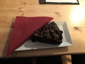 Cake with cherry and chocolate   at Střecha in Prague