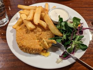Fried cheese with fries at Střecha in Prague
