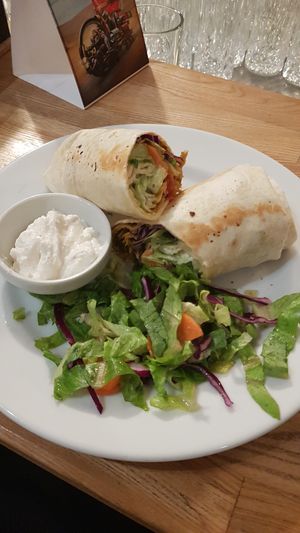 Wrap with Kebap and Garlic dip at Střecha in Prague