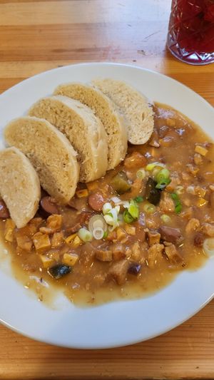 Meat sauce with dumplings (daily menu) at Střecha in Prague