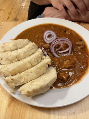 Dark beer Goulash   at Střecha in Prague
