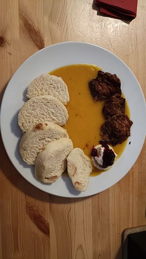 Typical Chech food (forgot the name) at Střecha in Prague