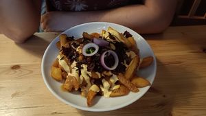 Vegan Poutine at Střecha in Prague