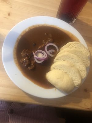 dark beer goulash  at Střecha in Prague