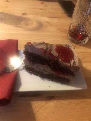 chocolat rasberry cake  at Střecha in Prague