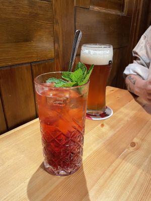 rasberry mint lemonade and beer  at Střecha in Prague