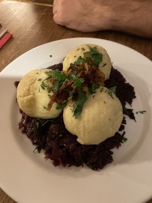Dumplings and cabbage  at Střecha in Prague