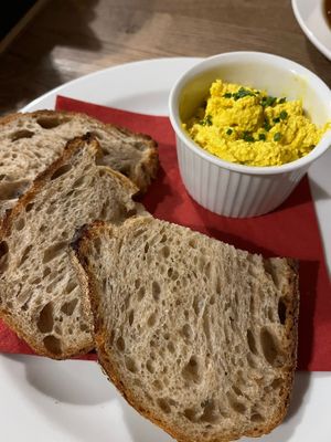 No-egg spread (must try it!) at Střecha in Prague
