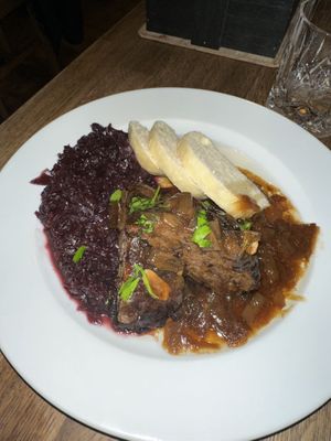 Duck with red cabbage  at Střecha in Prague