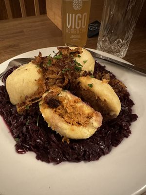 Smoked soy stuffed dumplings  at Střecha in Prague