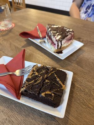 Cake in the Back was amazing Brownie also Food but a Bit dry  at Střecha in Prague