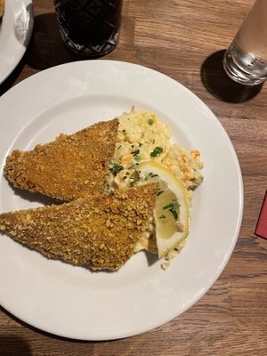 Schnitzel with potato salad  at Střecha in Prague