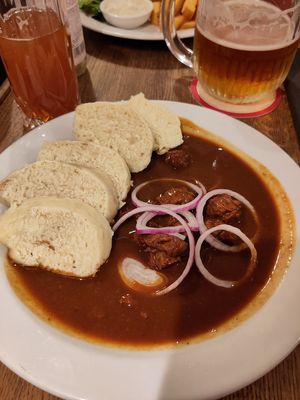 Goulash with dumpling at Střecha in Prague