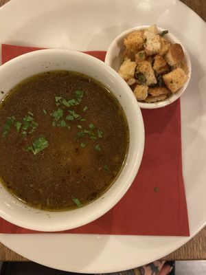 Garlic soup & croutons   at Střecha in Prague