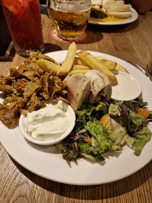 Kebab with fries and pita at Střecha in Prague