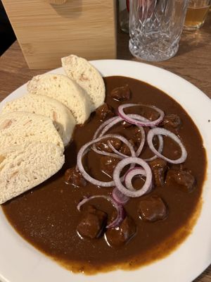 Goulash (slightly spicy; all delicious)  at Střecha in Prague