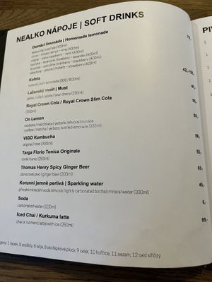 Menu  at Střecha in Prague