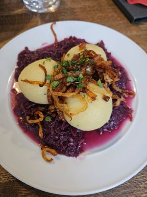Dumplings on Red Cabbage at Střecha in Prague