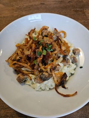 Halušky with Vegan Bryndza Cheese and Smoked Tofu at Střecha in Prague