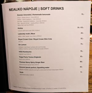 Menu page at Strecha at Střecha in Prague