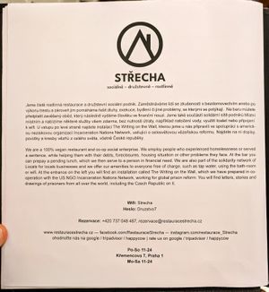 Menu page at Strecha at Střecha in Prague
