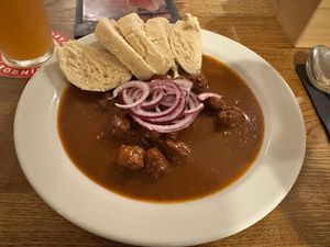 Budvar goulash at Střecha in Prague