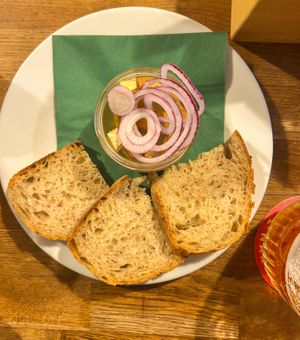 Vegan paté with bread at Střecha in Prague