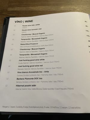 Wine menu  at Střecha in Prague