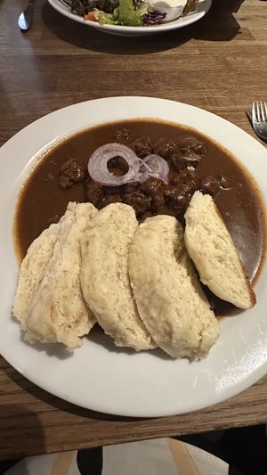 Beer goulash  at Střecha in Prague