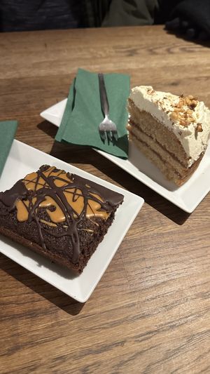 Apple cake and peanut butter brownie   at Střecha in Prague