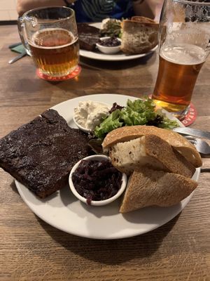 Seitan ribs with plum sauce   at Střecha in Prague