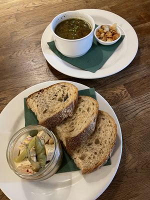 Picked tofu and garlic soup  at Střecha in Prague