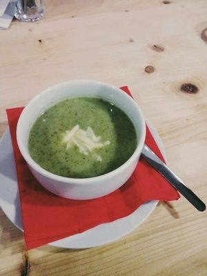 broccoli soup at Střecha in Prague