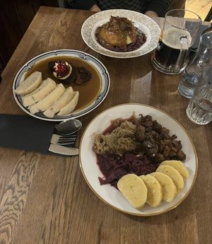 Delicious  Czech food (perfect to try different types of dumplings)  at Střecha in Prague